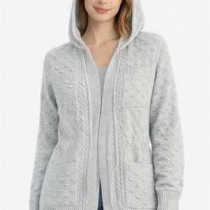 Lou & Grey Textured Light Gray Hooded Cardigan